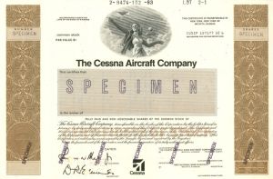 Cessna Aircraft Co. - Specimen Stock Certificate